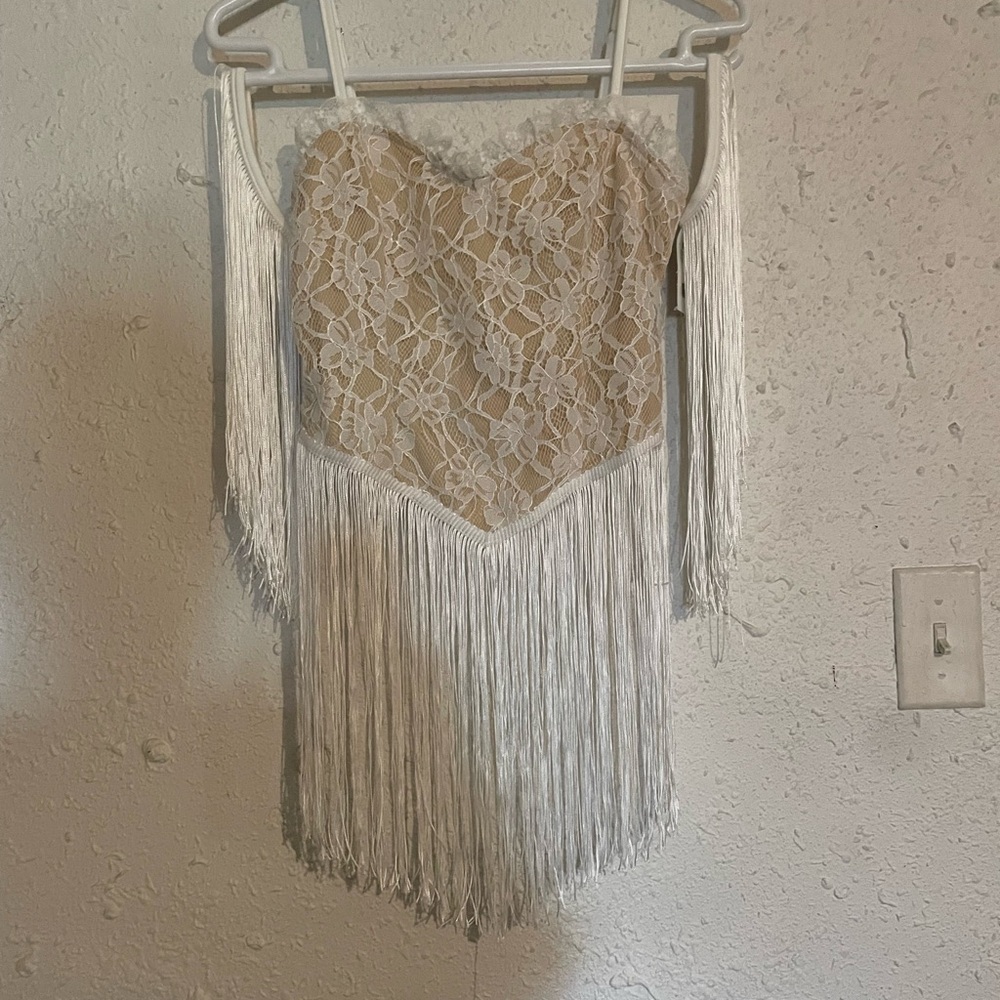 Elegant Lace Fringe Blouse - White and Cream